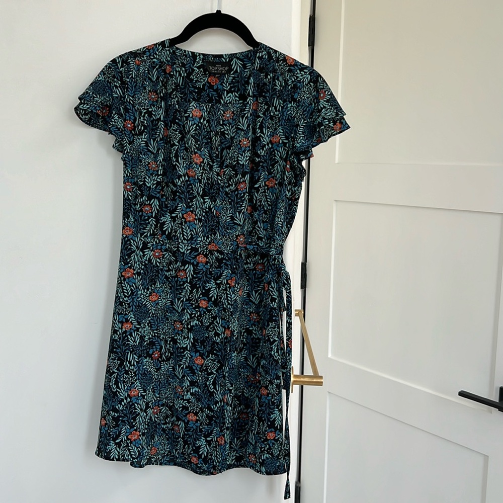 Top shop floral blue and persimmon floral wrap dress
